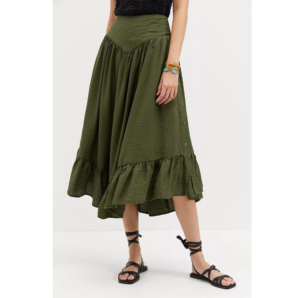NWOT 💙 Anthropologie Seamed Maxi Skirt Moss Green - Small